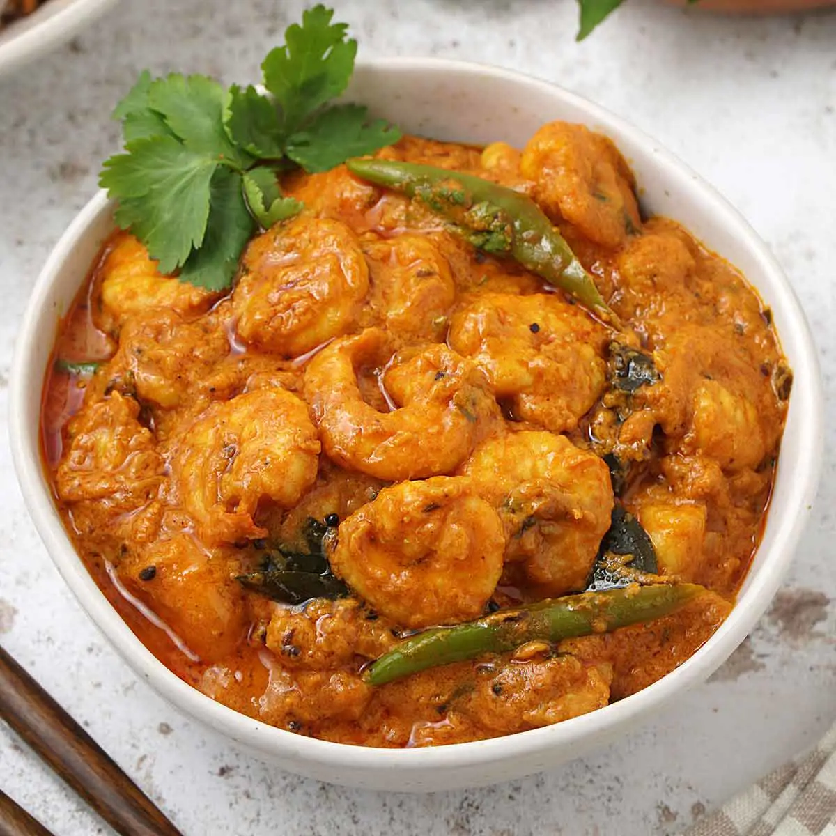 Coconut prawn curry is popular in coastal areas of India