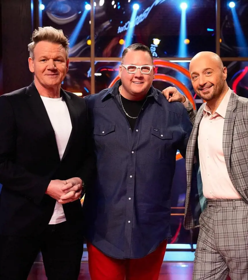 From left to right- Gordon Ramsay, Graham Elliot and Joe Bastianich getting the band together for Masterchef