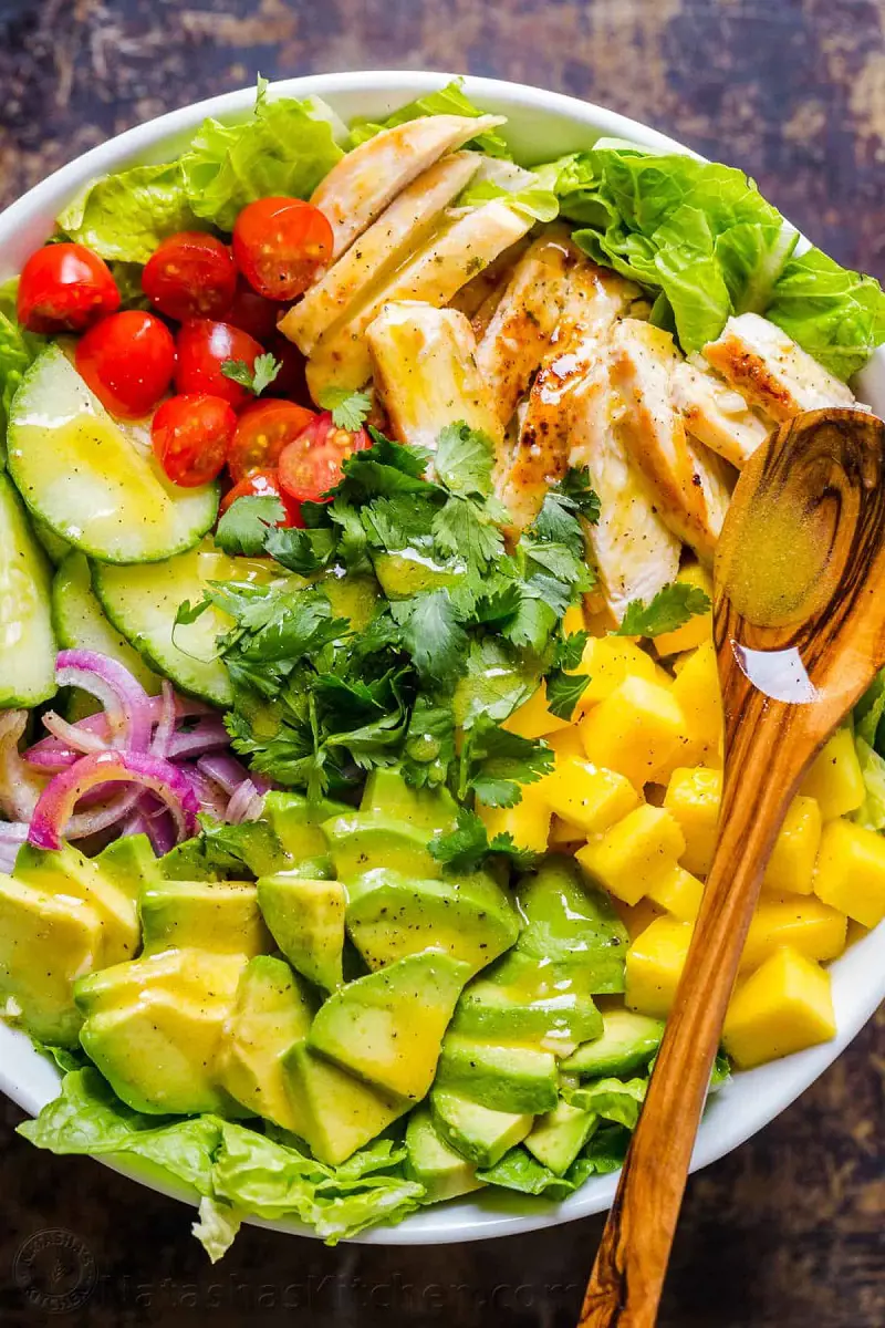 This Chicken Mango Salad is packed with juicy chicken, and sweet pop of mango flavor