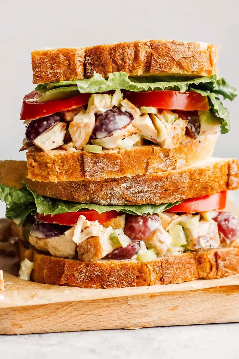The home made version of Panera Bakery Napa Almond Chicken salad covered with mayo dressing