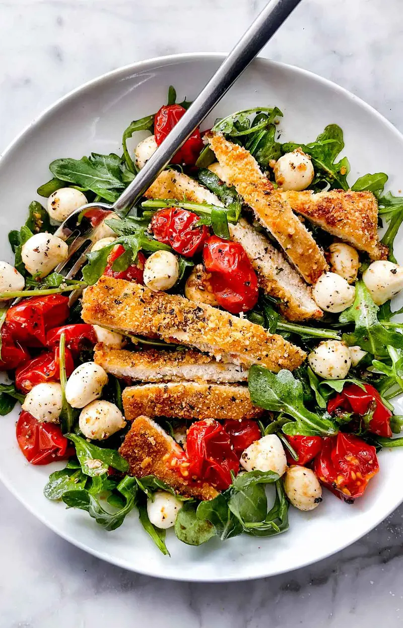 Carving for the salad this Parmesan chicken salad is the healthy and tasty with flavor and textures