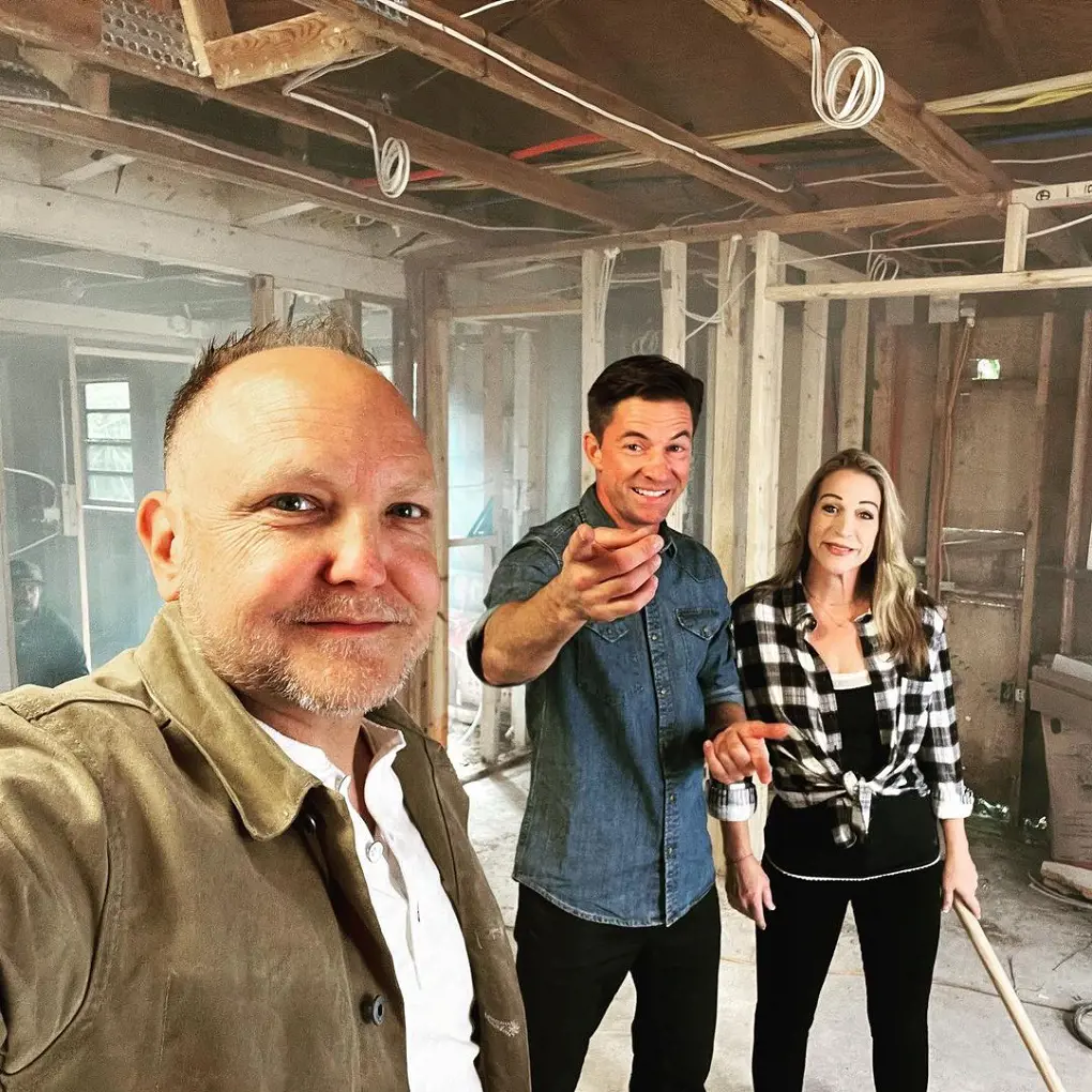 Zombie House Flipping Cast- Keith Ori the builder (left), Peter Duke, and  Alynne Cordray on the right.