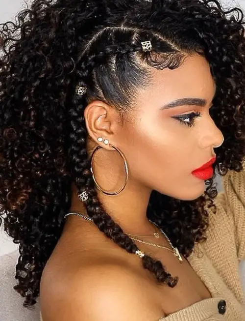 In one side braid, you can add some prep to your hairstyle with some jewelry